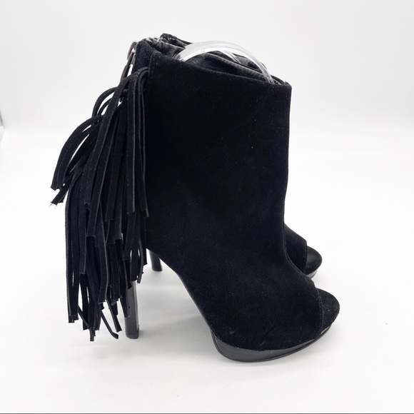 NAUGHTY MONKEY Girl’s Best Fringe Peeptoe Suede High Heel Booties - Picture 6 of 11